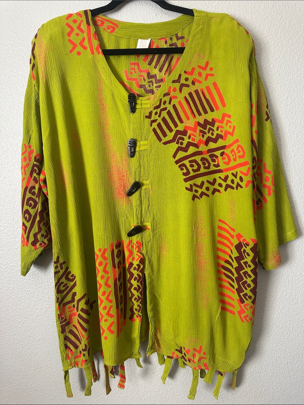 100% Rayon One Size Fits All Women's Geometric Tunic Bright Green with 4 tribal